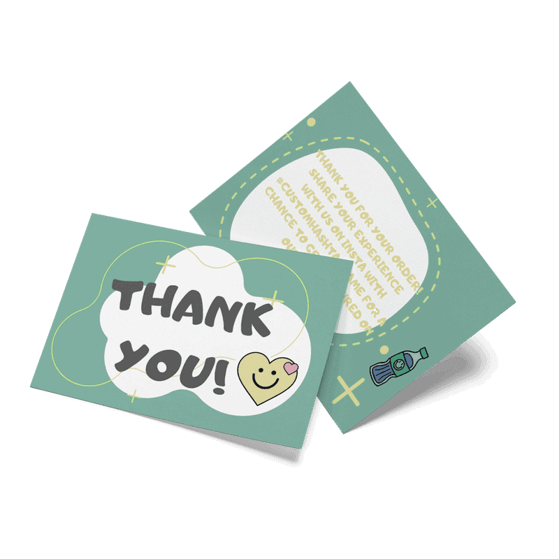 Printed thank-you card, front and back